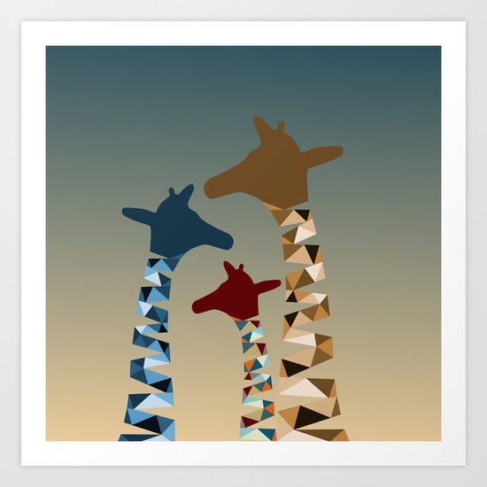 Abstract Colored Giraffe Family Art Print