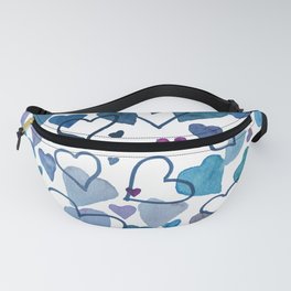 Watercolour Hearts Blue Fanny Pack