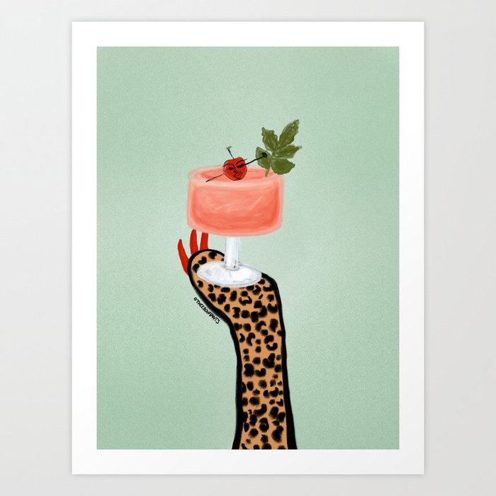 Cherry Cocktail Cheetah Art Print