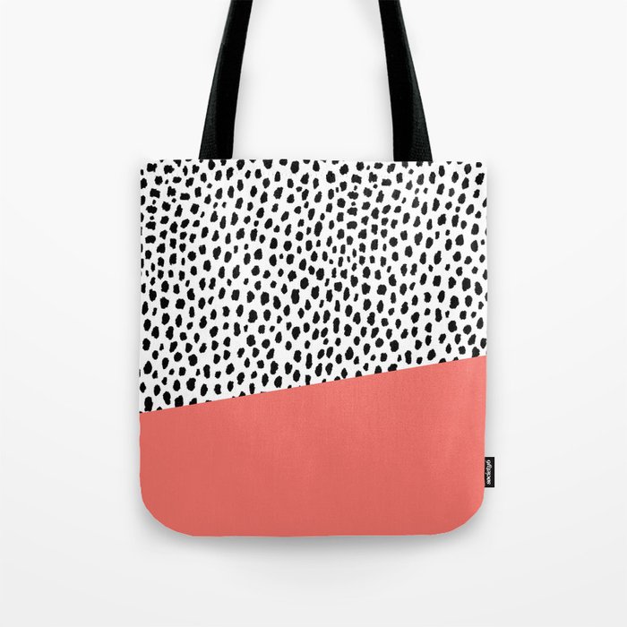 Dalmatian Spots with Coral Stripe (Pantone Living Coral) Tote Bag by ...