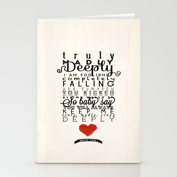 One Direction Truly Madly Deeply Stationery Cards By
