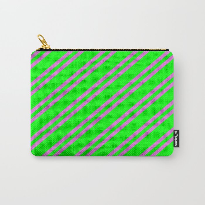 Lime and Orchid Colored Striped Pattern Carry-All Pouch