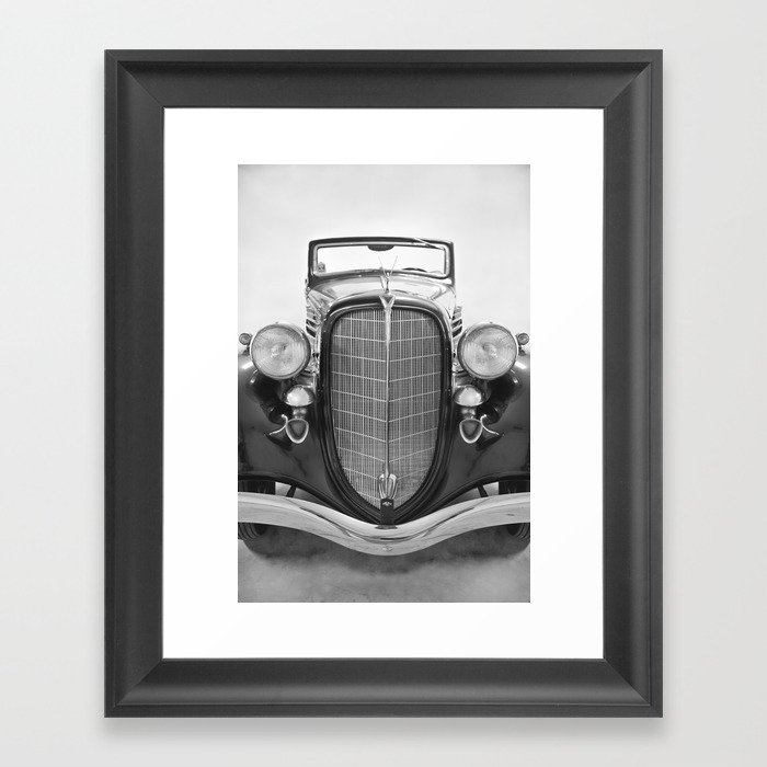 1934 Hudson 8 Convertible Vintage Car American Classic Automobile Collectible Black White Chrome Garage Framed Art Print