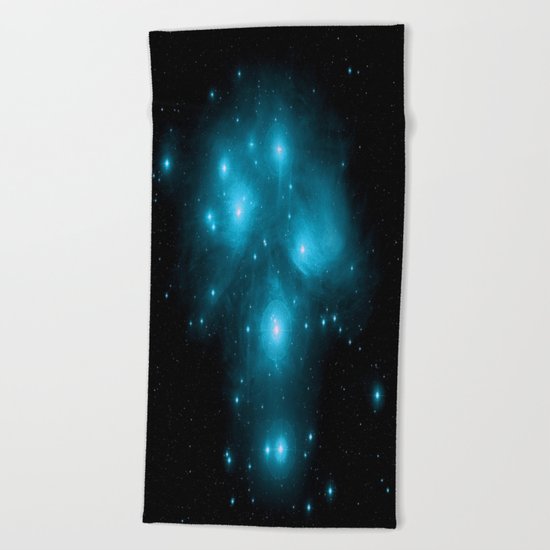Turquoise Blue Galaxy: Pleiades Constellation Beach Towel