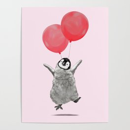 Flying Baby Penguin in Pink Poster