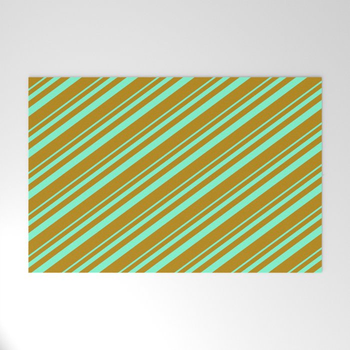 Aquamarine & Dark Goldenrod Colored Lined/Striped Pattern Welcome Mat