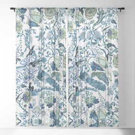 Blue vintage chinoiserie flora Sheer Curtain