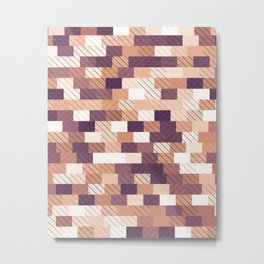 Solid brick wall with diagonal crossed lines, redwod and eggplant colored print Metal Print | Brownish, Order, Natural, Redwood, Purpleshades, Wall, Bricks, Lines, Geometric, Fence 
