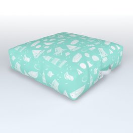 Mint Blue And White Summer Beach Elements Pattern Outdoor Floor Cushion
