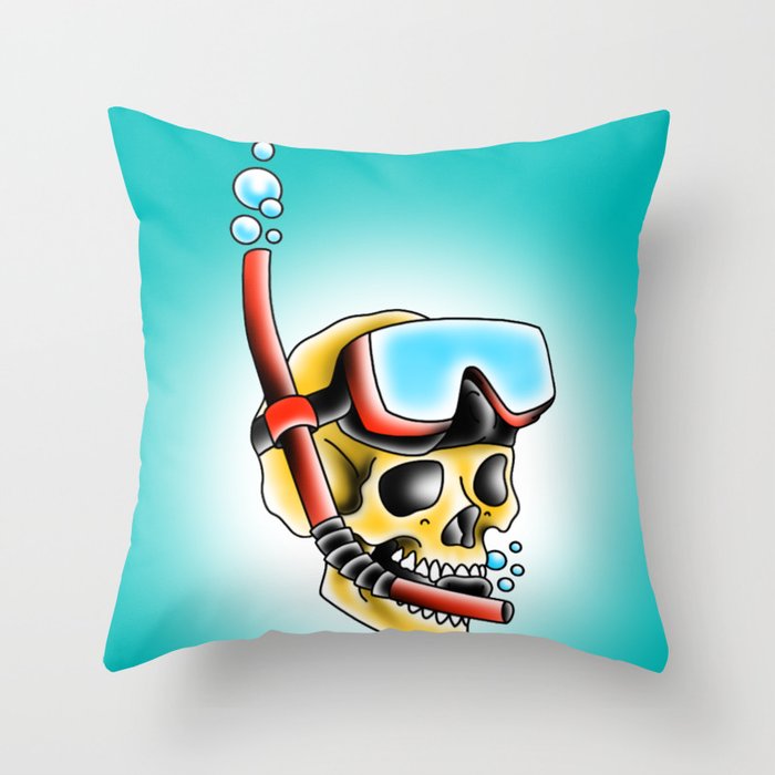 Snorkeling Skull Throw Pillow