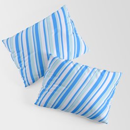 [ Thumbnail: Blue, Light Blue & Lavender Colored Lined/Striped Pattern Pillow Sham ]