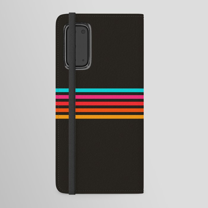 Nodah - Classic Colorful Abstract Retro Stripes on Black Android Wallet Case