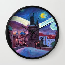 Starry Night in Prague - Van Gogh Inspirations on Charles Bridge Wall Clock