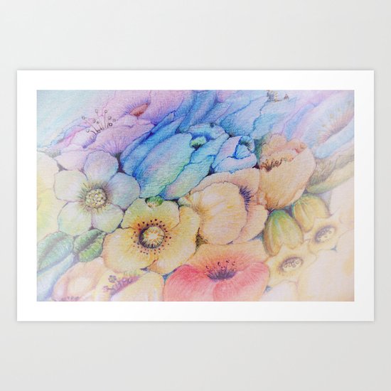 Summer fantasy with by hand drawn flowers. Art Print