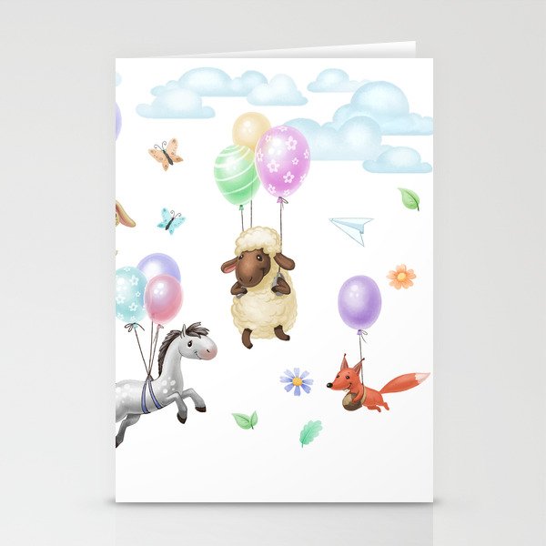 animals in the clouds on balloons Stationery Cards