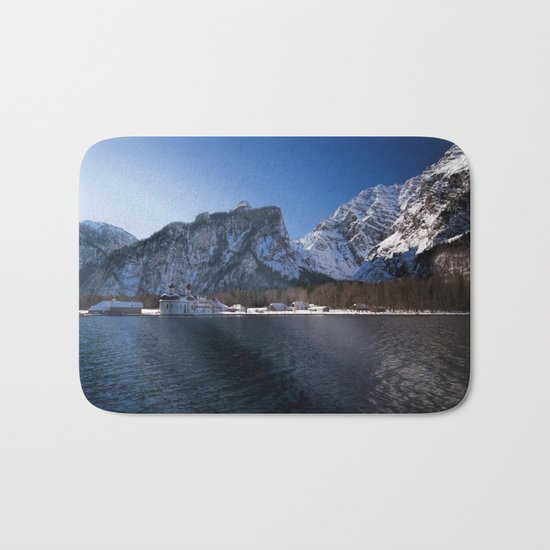 Koenigssee Lake with St. Bartholomew's Church - Mountains and Lake Bath Mat