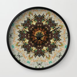 Kalos Eidos ~ no.1 Wall Clock | Digital, Pattern, Beautiful, Green, Mandala, Graphicdesign, Orginal, Cream, Brown, Textile 