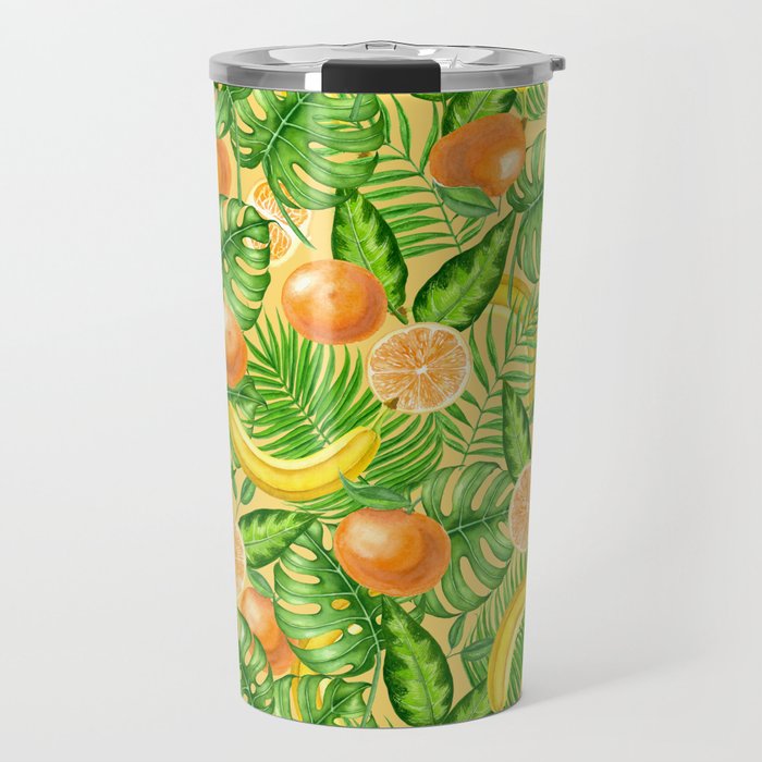 Tangerines, bananas and tropical leaves Travel Mug