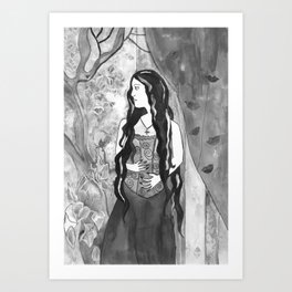 Velvet Touch - Black and White Art Print | Cabaret, Magic, Lips, Witches, Gothic, Magical, Witch, Corset, Goth, Fantasy 