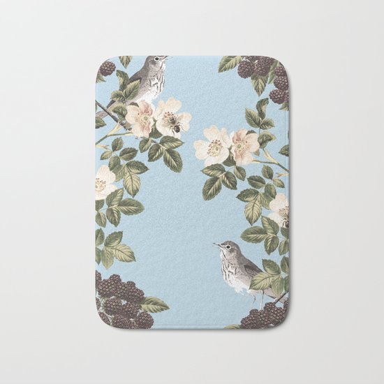 Birds and the Bees Blue Bath Mat