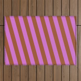 [ Thumbnail: Orchid and Sienna Colored Stripes/Lines Pattern Outdoor Rug ]