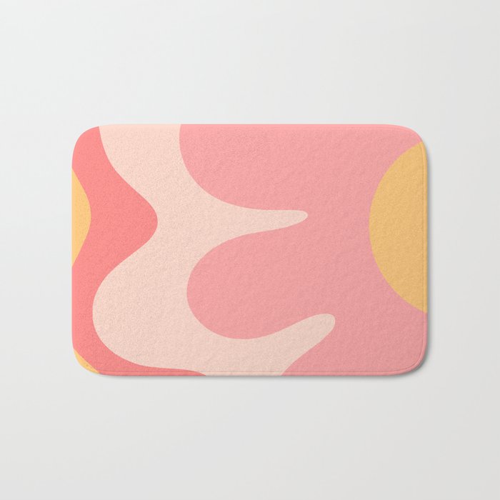 Happy Flower 60s Retro Vibe Pink Blush Mustard  Bath Mat