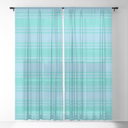 [ Thumbnail: Sky Blue & Turquoise Colored Lines Pattern Sheer Curtain ]
