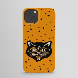 Vintage Type Halloween Black Cat Face Stars Orange iPhone Case