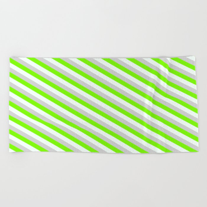 Green, Mint Cream, and Light Gray Colored Stripes Pattern Beach Towel