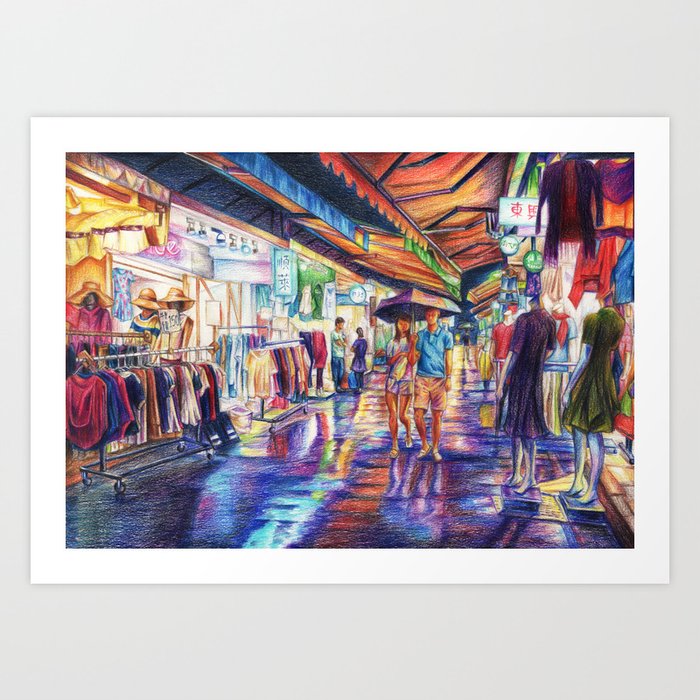 Shopping In The Rain - Taipei Art Print