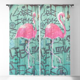 Graffiti Pink Flamingo  Sheer Curtain