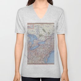Highway Map Northeastern Section of the United States. - Vintage Illustrated Map-road map V Neck T Shirt