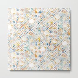 Mosaic Mashup Metal Print | Mjmstudio, Jacquelinemaldonado, Gold, Distressed, Tile, Boho, Colorful, Vintage, Geometric, Painting 