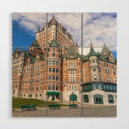 Famous Chateau Frontenac in Quebec historic center located on Dufferin Terrace promenade with scenic views and landscapes of Saint Lawrence River Wood Wall Art