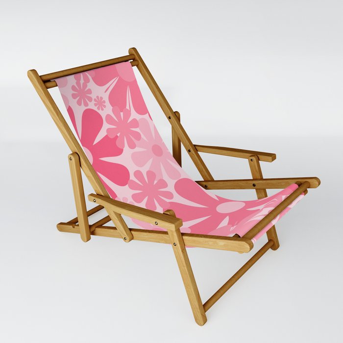 Retro 60s 70s Flowers - Vintage Style Floral Pattern Pink Sling Chair