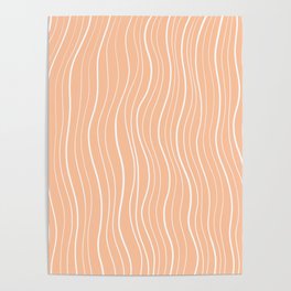 White Wave Lines on Light Salmon Background Poster