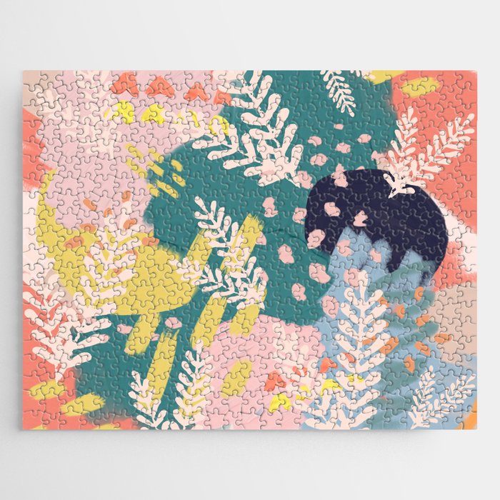 Blush Pink Leaves Abstact Collage  Jigsaw Puzzle