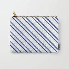 [ Thumbnail: White, Blue & Midnight Blue Colored Striped Pattern Carry-All Pouch ]