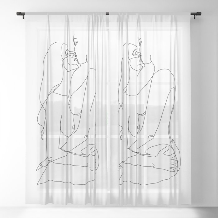 kissing Naked Sensual Lesbian one line art Sheer Curtain