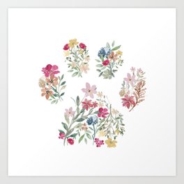 Floral Puppy Paws Art Print