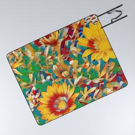 Stained Glass Tropical Flowers Picnic Blanket