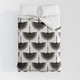 Japanese Crane Ornate Art Deco Monochrome Pattern Duvet Cover