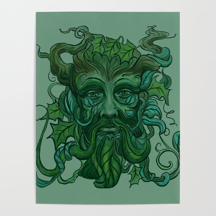Nature-Themed Celtic Green Man Foliate face Poster