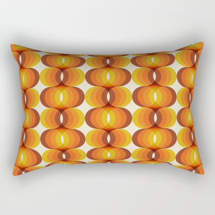 Orange, Brown, and Ivory Retro 1960s Wavy Pattern Rectangular Pillow