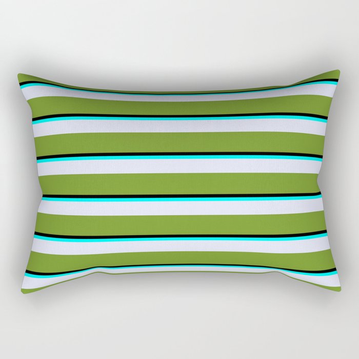 Black, Aqua, Lavender & Green Colored Stripes Pattern Rectangular Pillow
