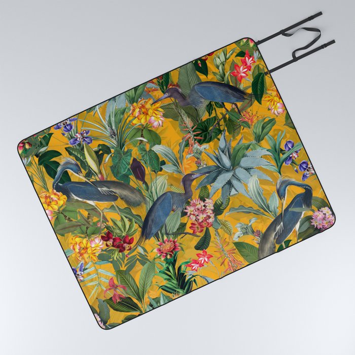 Vintage & Shabby Chic - Sunny Tropical Garden Blue Heron Picnic Blanket