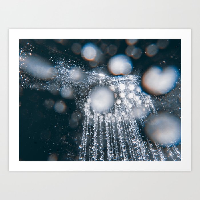 Shower head with running water closeup Art Print