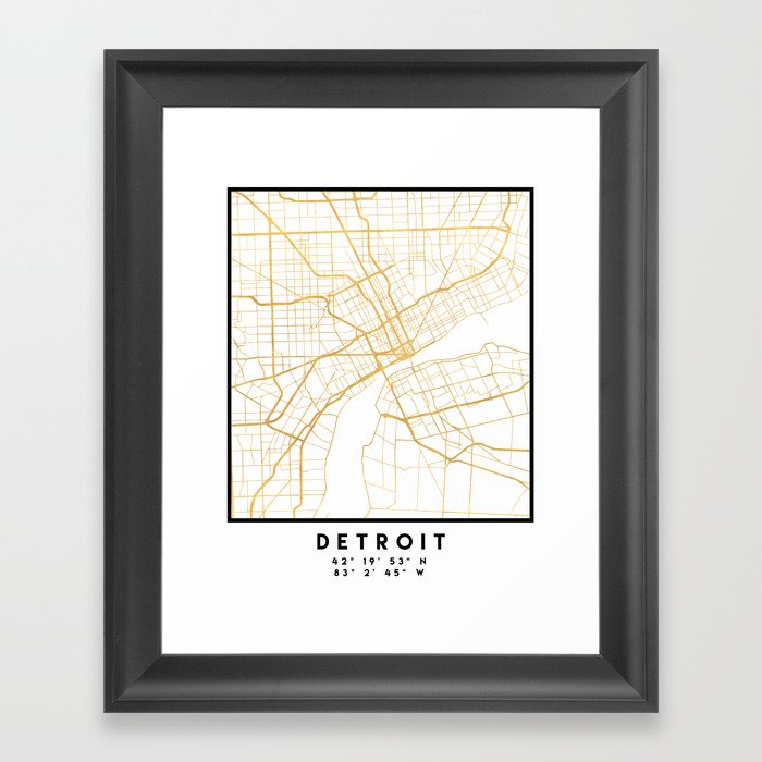 DETROIT MICHIGAN CITY STREET MAP ART Framed Art Print