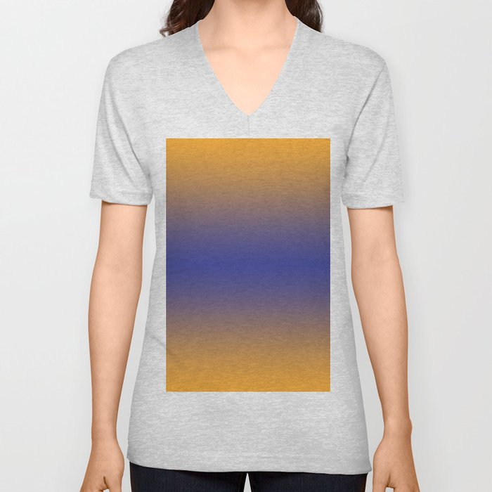 Modern Electric Blue And Hot Orange Ombre Gradient Abstract Pattern V Neck T Shirt