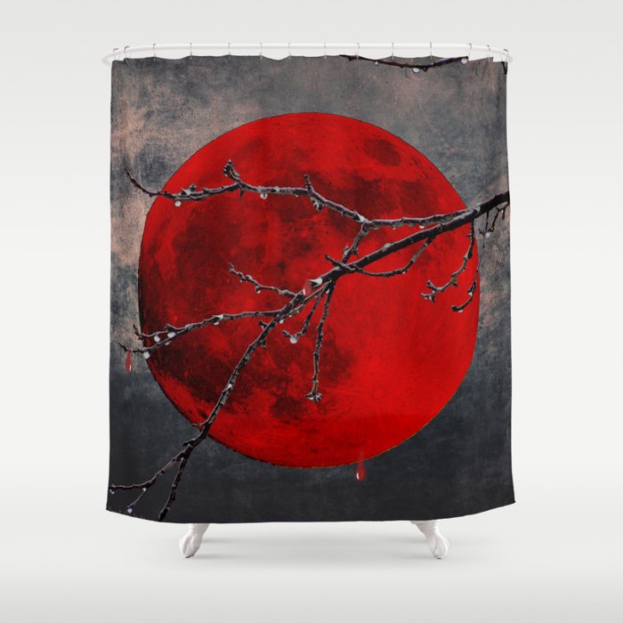 Modern Blood Red Moon Rain Gothic Decor A175 Shower Curtain